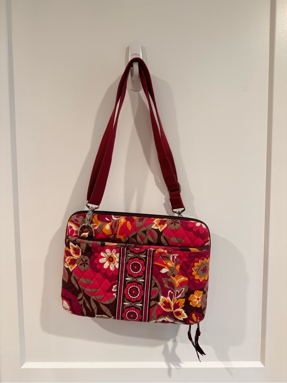 Vera Bradley Quilted Floral Laptop Crossbody in Burgundy and Pink